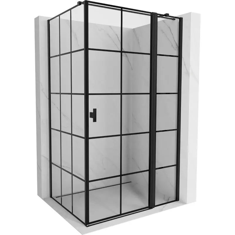 MEXEN/S Mist T sprchový kout dveře křídlové pravá 75 x 85, černá dekor, černá 8A4T-075-085-70-77-P