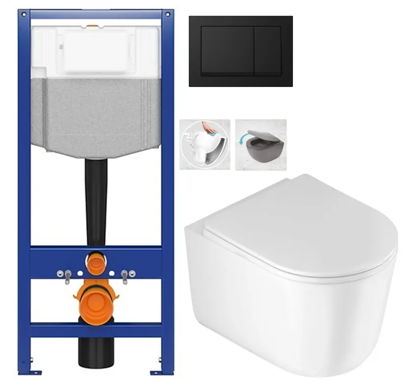 CERSANIT předstěnový instalační systém s černým tlačítkem K97-0574 + WC DEANTE Jasmin se sedátkem RIMLESS /VÍROVÉ SPLACH/ K97-526 0574 JA1