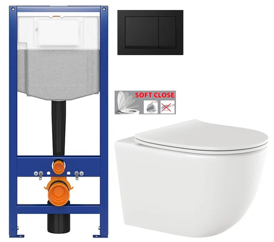 CERSANIT předstěnový instalační systém s černým tlačítkem K97-0574 + WC INVENA TINOS  + SEDÁTKO K97-526 0574 NO1
