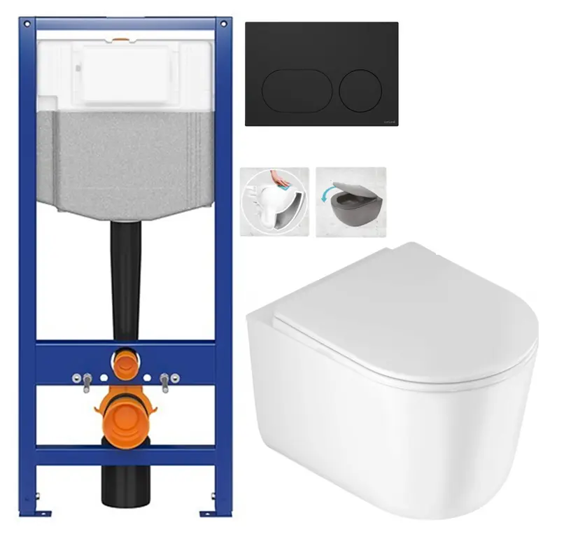 CERSANIT předstěnový instalační systém s černým tlačítkem K97-0637 + WC DEANTE Jasmin se sedátkem RIMLESS /VÍROVÉ SPLACH/ K97-526 0637 JA1