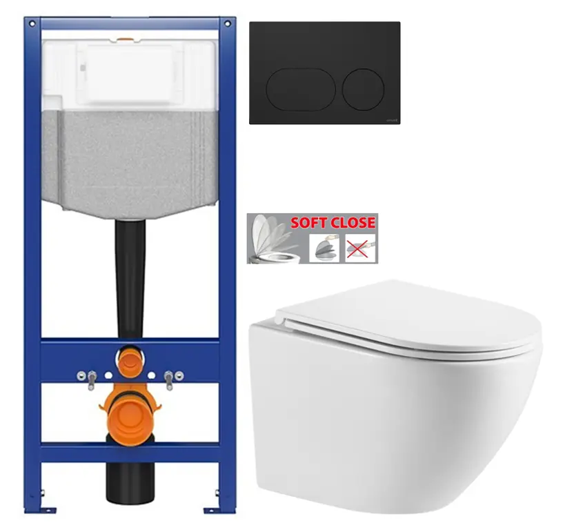 CERSANIT předstěnový instalační systém s černým tlačítkem K97-0637 + WC INVENA LIMNOS /VÍROVÉ SPLACH/ WITH SOFT, včetně soft/close sedátka K97-526 0637 LI1
