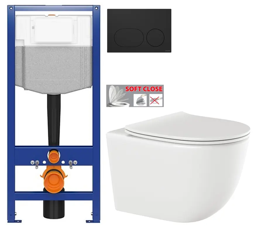 CERSANIT předstěnový instalační systém s černým tlačítkem K97-0637 + WC INVENA TINOS  + SEDÁTKO K97-526 0637 NO1