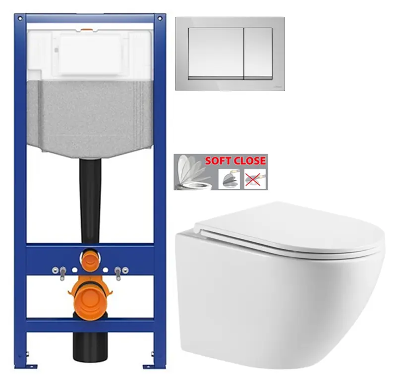CERSANIT předstěnový instalační systém s tlačítkem chrom K97-509 + WC INVENA LIMNOS /VÍROVÉ SPLACH/ WITH SOFT, včetně soft/close sedátka K97-526 509 LI1