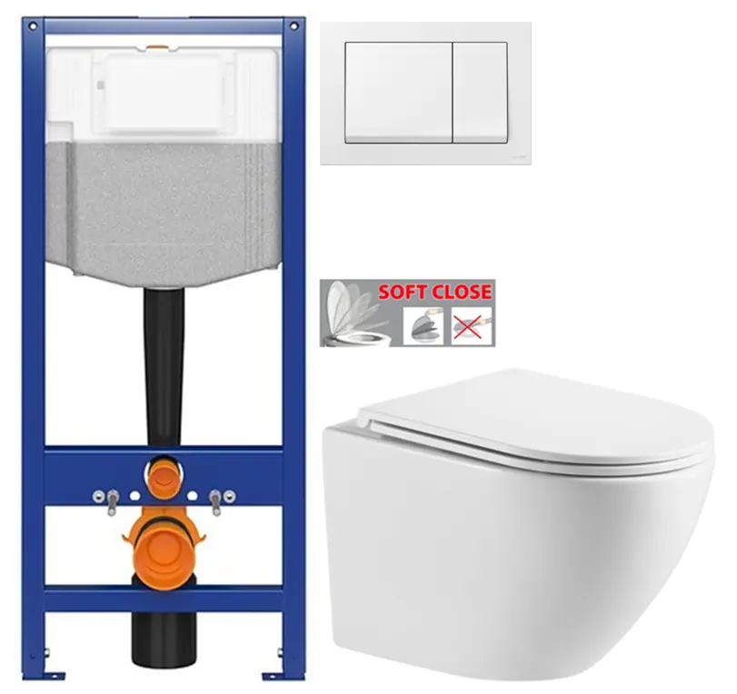 CERSANIT předstěnový instalační systém s bílym tlačítkem K97-516 + WC INVENA LIMNOS /VÍROVÉ SPLACH/ WITH SOFT, včetně soft/close sedátka K97-526 516 LI1