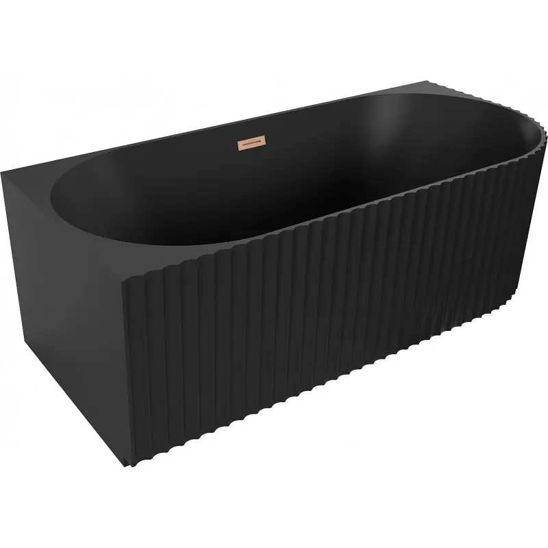 MEXEN/S Gia volně stojící rohová vana reliéf levá 170 x 80, černá mat, sifon a přepad měď kartáčovaná 52701708071L-65