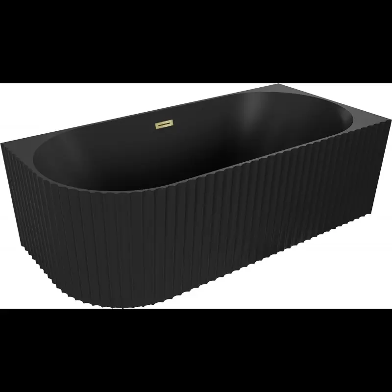 MEXEN/S Gia volně stojící rohová vana reliéf pravá 170 x 80, černá mat, sifon a přepad zlatá 52701708071P-50