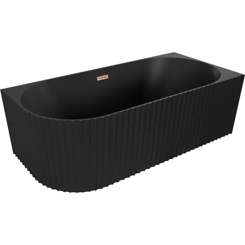 MEXEN/S Gia volně stojící rohová vana reliéf pravá 170 x 80, černá mat, sifon a přepad měď kartáčovaná 52701708071P-65