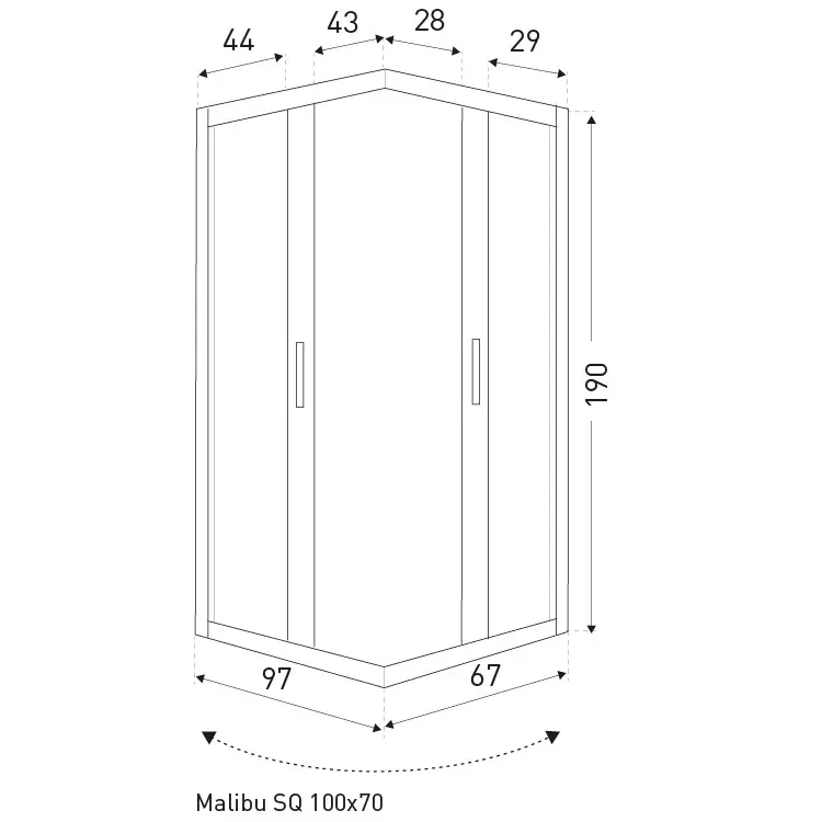 KERRA Sprchový kout Malibu SQ 100x70 (bez vaničky) 5907548123404