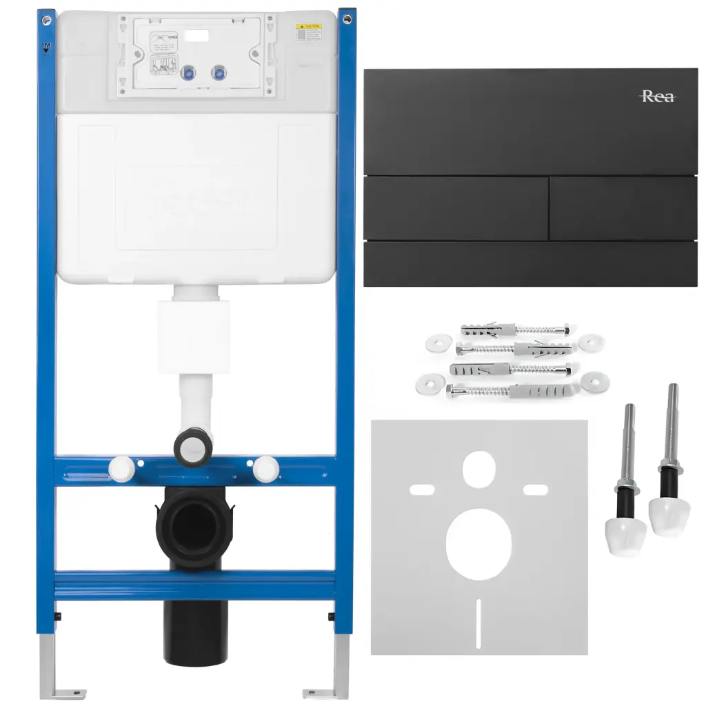 REA/S Podomítkový WC systém K011A-Q + tlačítka T Black KPL-E0056