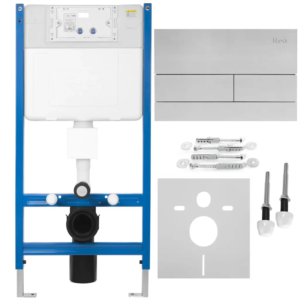 REA/S Podomítkový WC systém K011A-Q + tlačítka T Brush Steel KPL-E0057