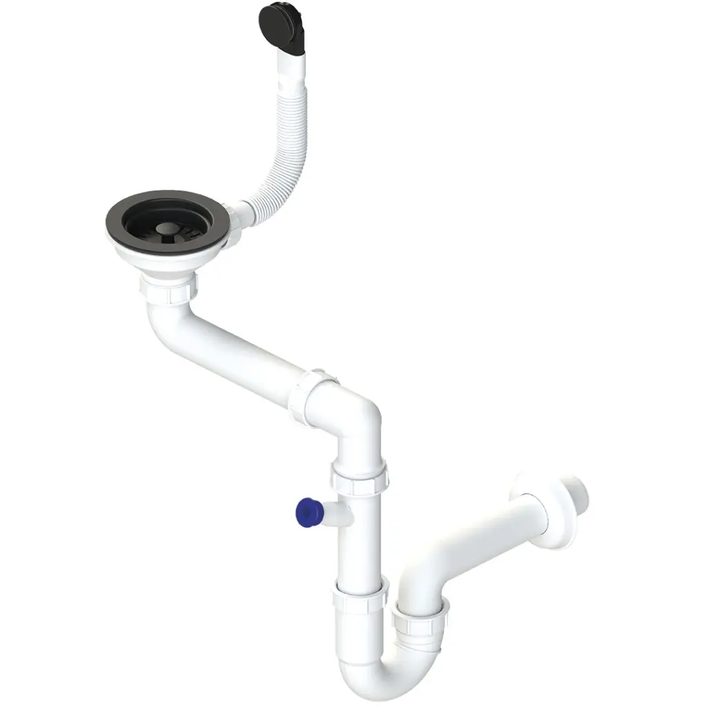 Laveo Sifon Space Saving pro granitové dřezy s 1 komorou - OKS_223C, černá mat