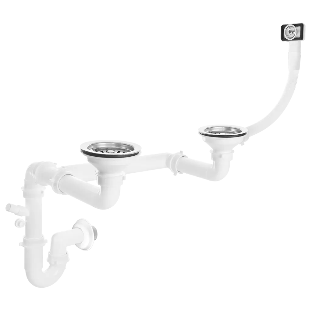 Kuchinox Sifon Space Saving pro 2 komorový nerezový nebo granitový dřez s přepadem - OKS_B24T, nerez