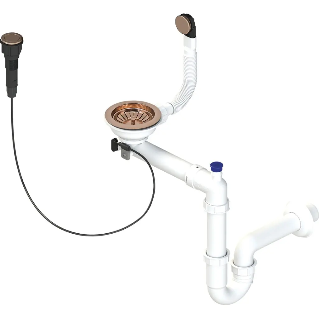 Laveo Sifon Space Saving pro granitové dřezy s 1 komorou - OKS_R63T, růžové zlato lesk