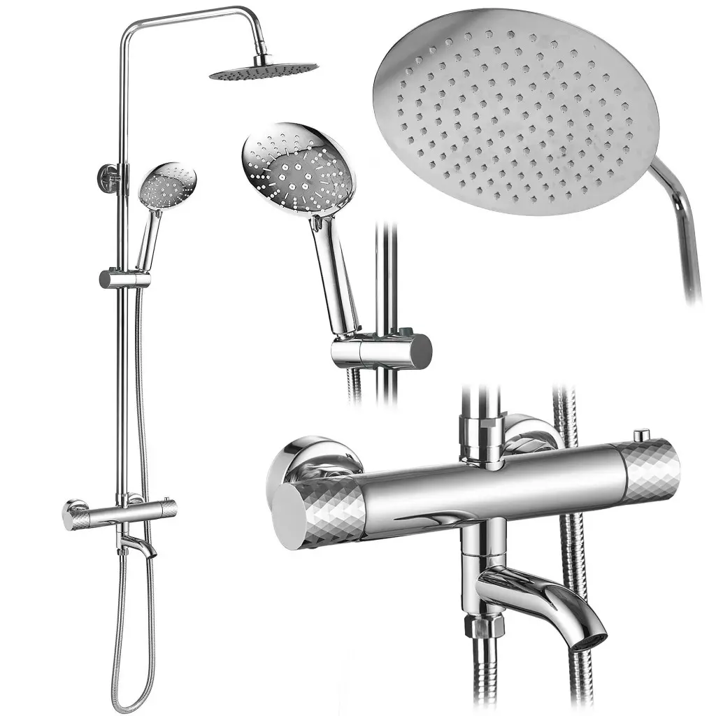 Sprchový komplet s termostatickou baterií REA LUNGO DIAMOND, chrom