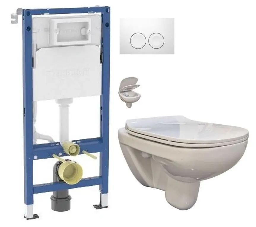 GEBERIT DuofixBasic s bílým tlačítkem DELTA21 + WC bez oplachového kruhu Edge + SEDÁTKO 458.103.00.2 21BI EG1