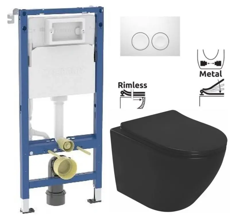 GEBERIT DuofixBasic s bílým tlačítkem DELTA21 + WC REA CARLO MINI RIMLESS ČIERNY MAT + SEDADLO 458.103.00.2 21BI MM1