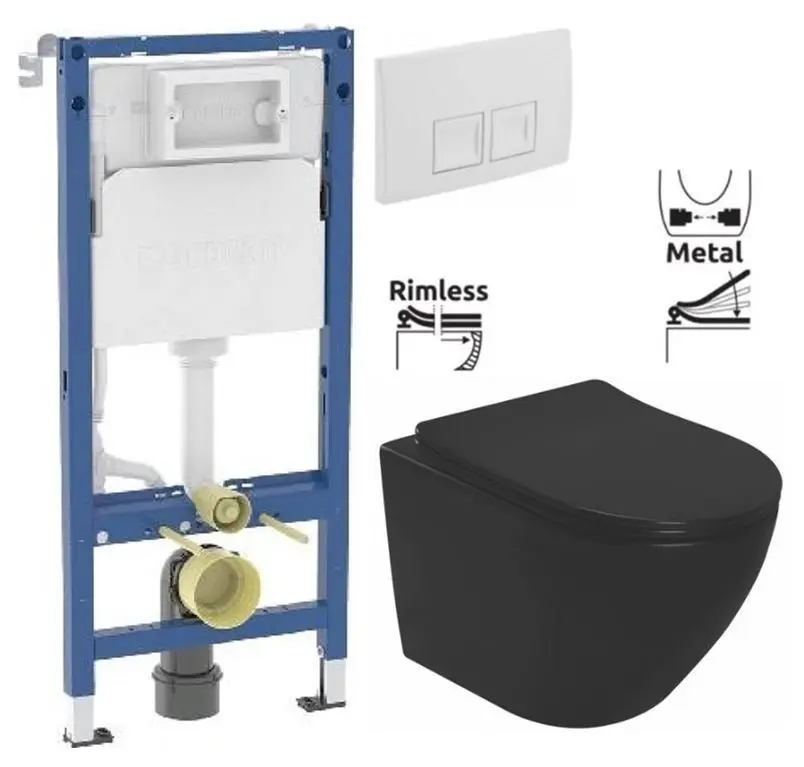 GEBERIT DuofixBasic s bílým tlačítkem DELTA50 + WC REA CARLO MINI RIMLESS ČIERNY MAT + SEDADLO 458.103.00.2 50BI MM1