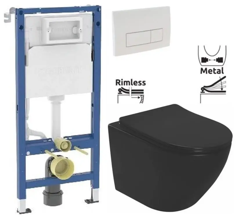 GEBERIT DuofixBasic s bílým tlačítkem DELTA51 + WC REA CARLO MINI RIMLESS ČIERNY MAT + SEDADLO 458.103.00.2 51BI MM1