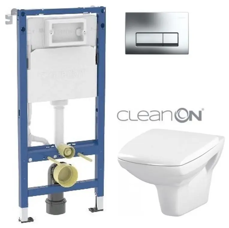 GEBERIT DuofixBasic s chromovým tlačítkem DELTA51 + WC CERSANIT CLEANON CARINA  + SEDÁTKO 458.103.00.2 CA1