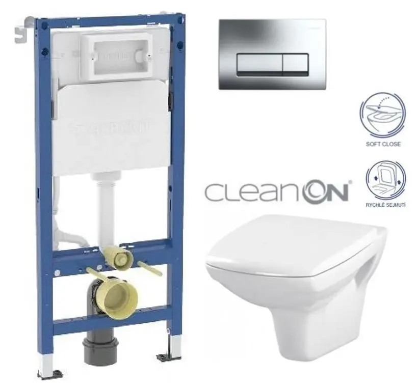 GEBERIT DuofixBasic s chromovým tlačítkem DELTA51 + WC CERSANIT CLEANON CARINA + SEDÁTKO 458.103.00.2 CA2