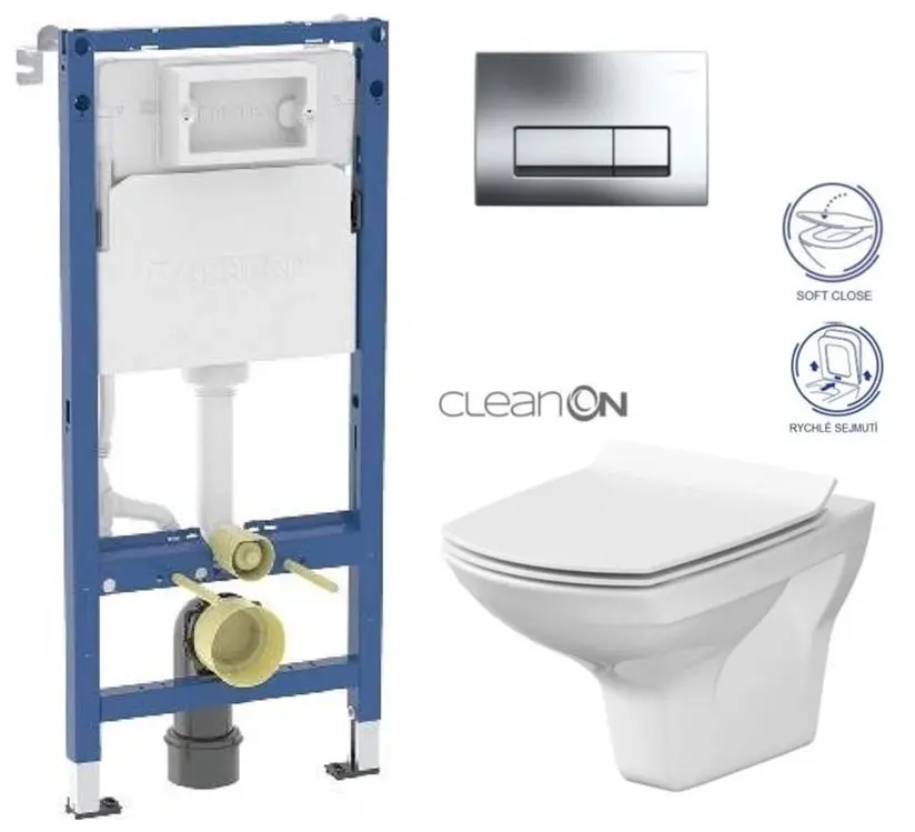 GEBERIT DuofixBasic s chromovým tlačítkem DELTA51 + WC CERSANIT CLEANON CARINA + SEDÁTKO 458.103.00.2 CA3
