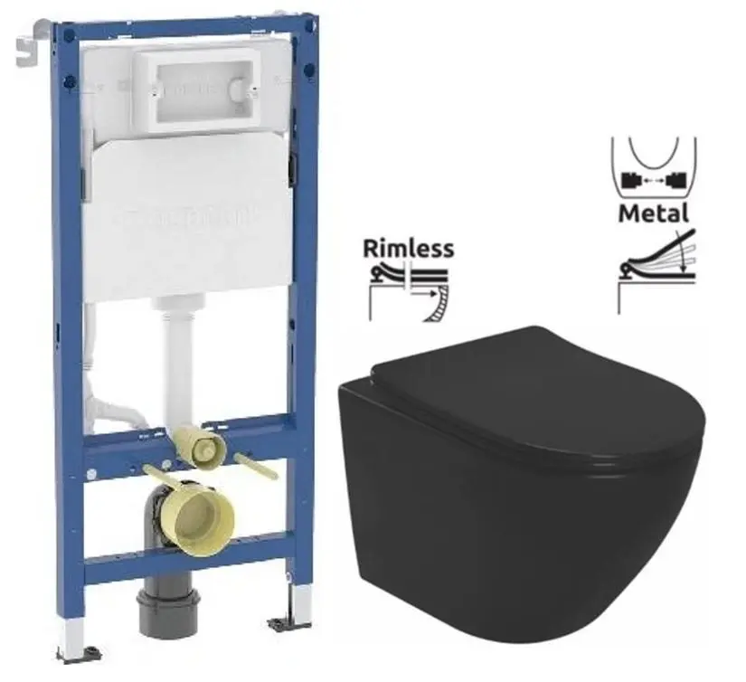 GEBERIT DuofixBasic bez tlačítka + WC REA CARLO MINI RIMLESS ČIERNY MAT + SEDADLO 458.103.00.2 X MM1