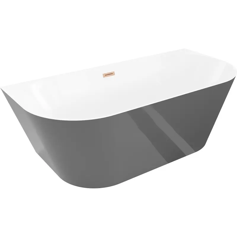 MEXEN/S Oval Slim volně stojící vana nástěnná 170 x 80, bílá/šedá, sifon a přepad měď kartáčovaná 52661708062-65