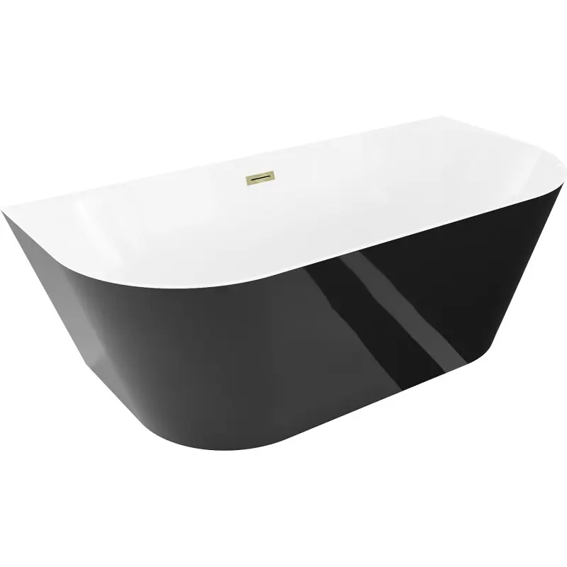 MEXEN/S Oval Slim volně stojící vana nástěnná 170 x 80, bílá/černá, sifon a přepad zlatá 52661708075-50