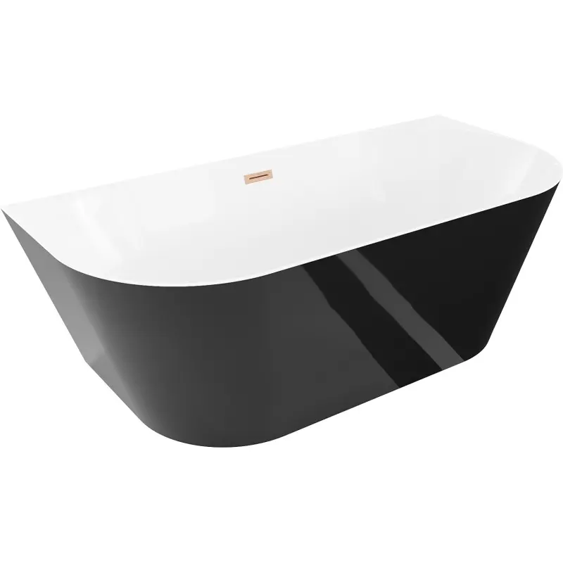 MEXEN/S Oval Slim volně stojící vana nástěnná 170 x 80, bílá/černá, sifon a přepad měď kartáčovaná 52661708075-65