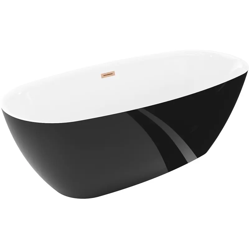 MEXEN/S Luvo Slim volně stojící vana 170 x 75, bílá/černá, sifon a přepad měď kartáčovaná 52801707575-65