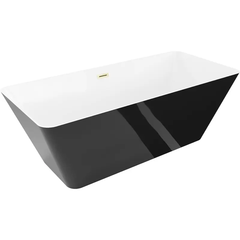 MEXEN/S Velo Slim volně stojící vana 170 x 75, bílá/černá, sifon a přepad zlatá kartáčovaná 52811707575-55