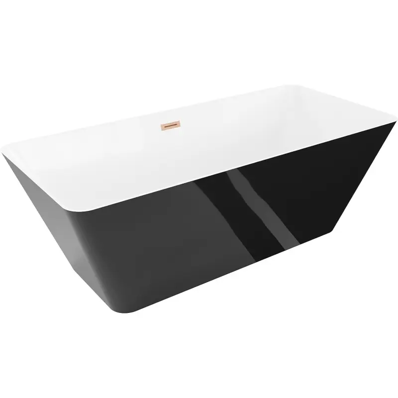 MEXEN/S Velo Slim volně stojící vana 170 x 75, bílá/černá, sifon a přepad měď kartáčovaná 52811707575-65