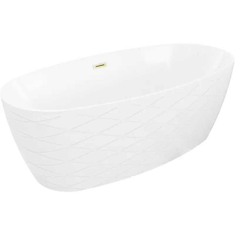 MEXEN/S Olea volně stojící vana vzor 170 x 80, bílá, sifon a přepad zlatá kartáčovaná 52821708000-55