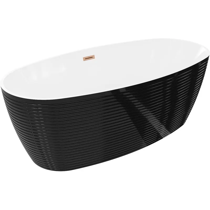 MEXEN/S Lira volně stojící vana vzor 170 x 80, bílá/černá, sifon a přepad měď kartáčovaná 52831708075-65