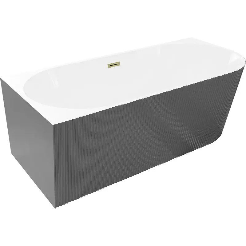 MEXEN/S Silo volně stojící rohová vana levá reliéf 150 x 75, bílá/šedá, sifon a přepad zlatá 52891507562L-50