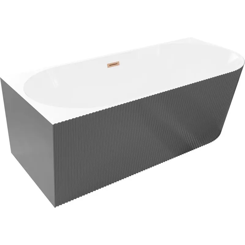 MEXEN/S Silo volně stojící rohová vana levá reliéf 170 x 80, bílá/šedá, sifon a přepad měď kartáčovaná 52891708062L-65