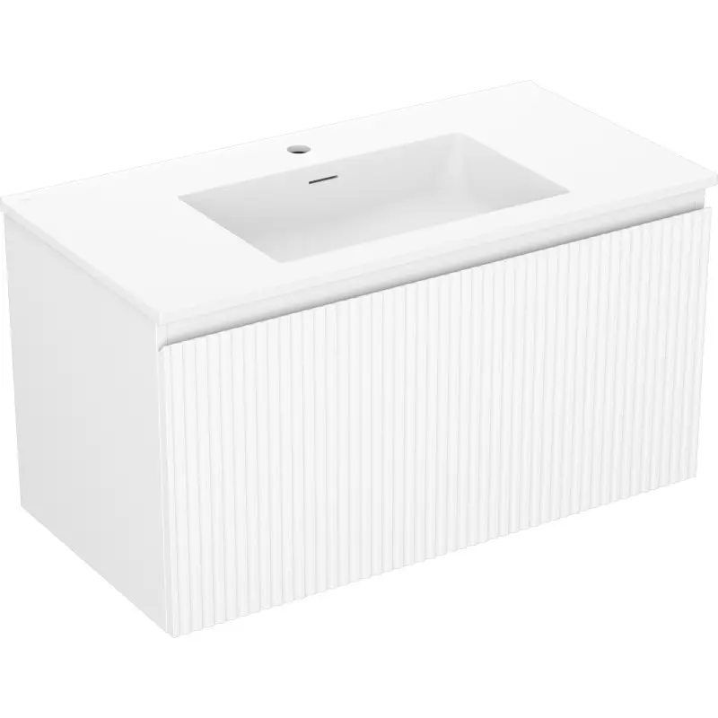 MEXEN/S Rivel koupelnová skříňka 90 cm s umyvadlem Otis, 1 šuplík, reliéf , bílá mat 91A20-09047-1-BF01-W18M01