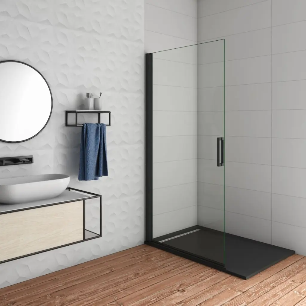 H K BLACK SAFIR WF1 90 Otočná WALK-IN zástěna 85,2–87,2 × 200 čiré sklo SE-BLACKSAFIRWF190