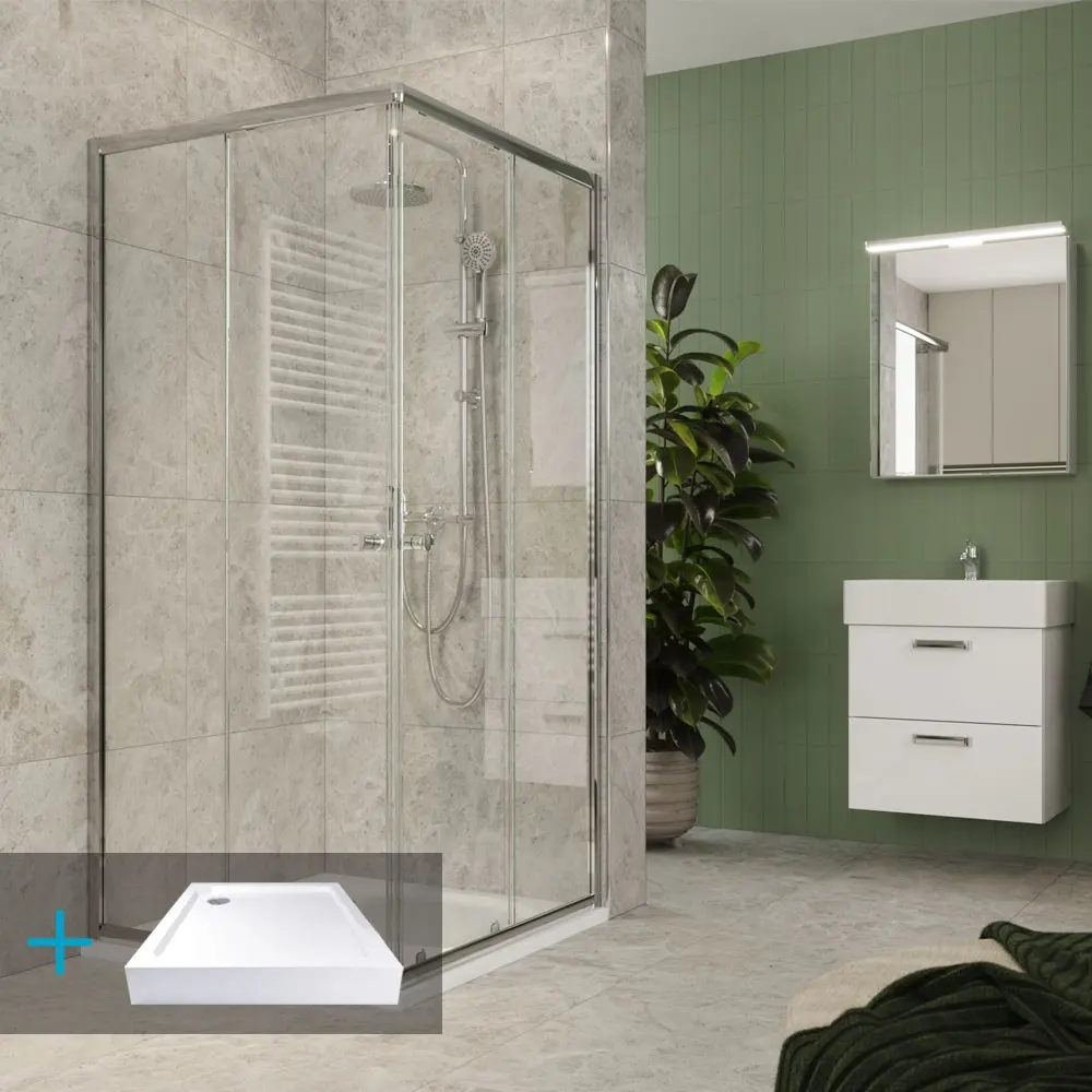 Mereo Kora Lite sprchový set: sprchový kout 80x80x185cm, chrom ALU, sklo čiré, 80 cm, vanička, sifon CK34133ZH