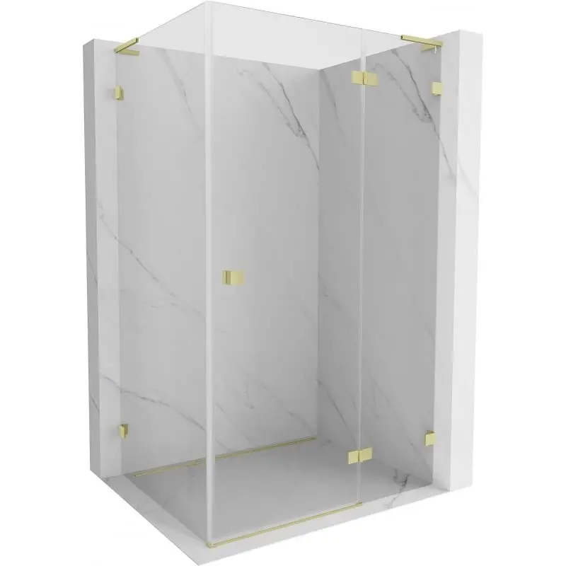 MEXEN/S Lunar L sprchový kout dveře křídlové pravá 75 x 90, transparent, zlato kartáčovaná 834L-075-090-55-00-P