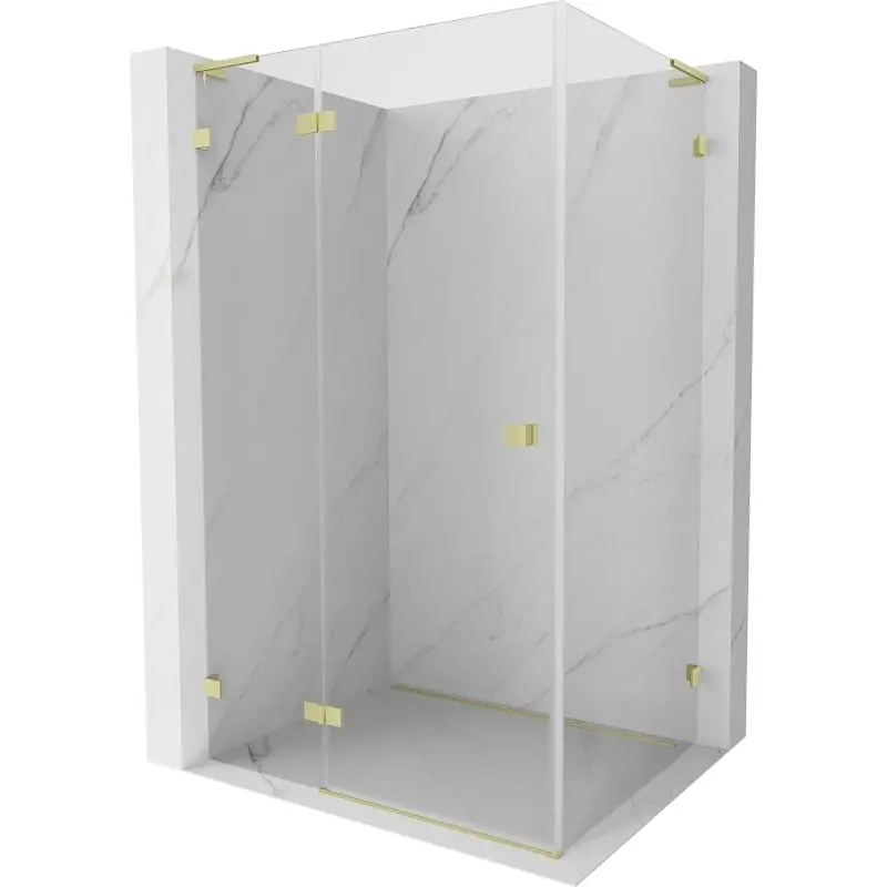 MEXEN/S Lunar L sprchový kout dveře křídlové levá 80 x 90, transparent, zlato kartáčovaná 834L-080-090-55-00-L