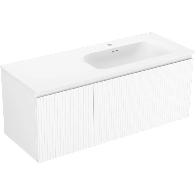 MEXEN/S Rivel koupelnová skříňka 120 cm s umyvadlem Vela pravá, 1S, 1D, reliéf, bílá mat 91A23-12047-3-BBFF01-W23P01