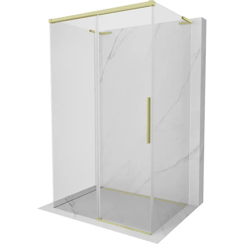 MEXEN/S Rox-3S L sprchový kout 3 stěnný , posuvný 140 x 90, transparent, zlato kartáčovaná 8C2L-140-090-55-00-3S