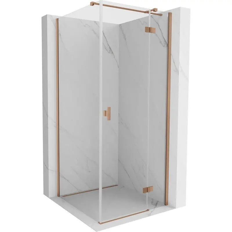 MEXEN/S Mist H T sprchový kout dveře křídlové pravá 90 x 90, transparent, měď kartáčovaná 8A5T-090-090-65-00-P
