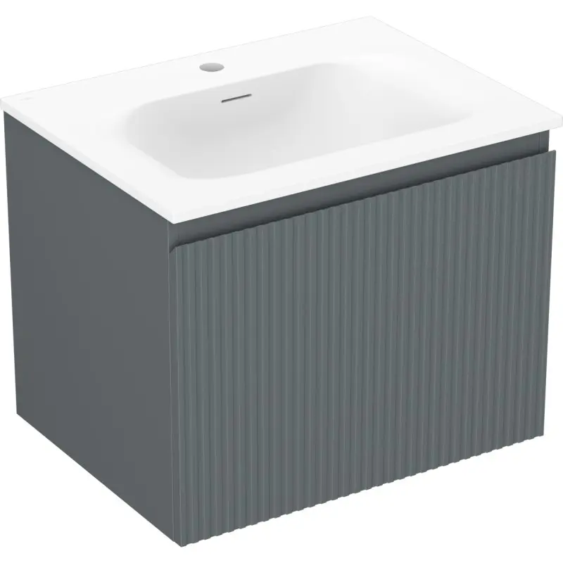MEXEN/S Rivel koupelnová skříňka 60 cm s umyvadlem Vela, 1 šuplík, reliéf , grafit mat/bílá mat 91A20-06047-1-BF66-W23M01