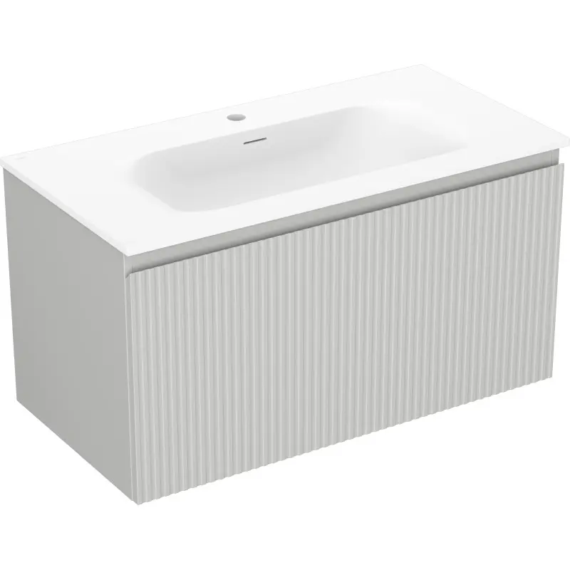MEXEN/S Rivel koupelnová skříňka 90 cm s umyvadlem Vela, 1 šuplík, reliéf , šedá mat/bílá mat 91A20-09047-1-BF62-W23M01
