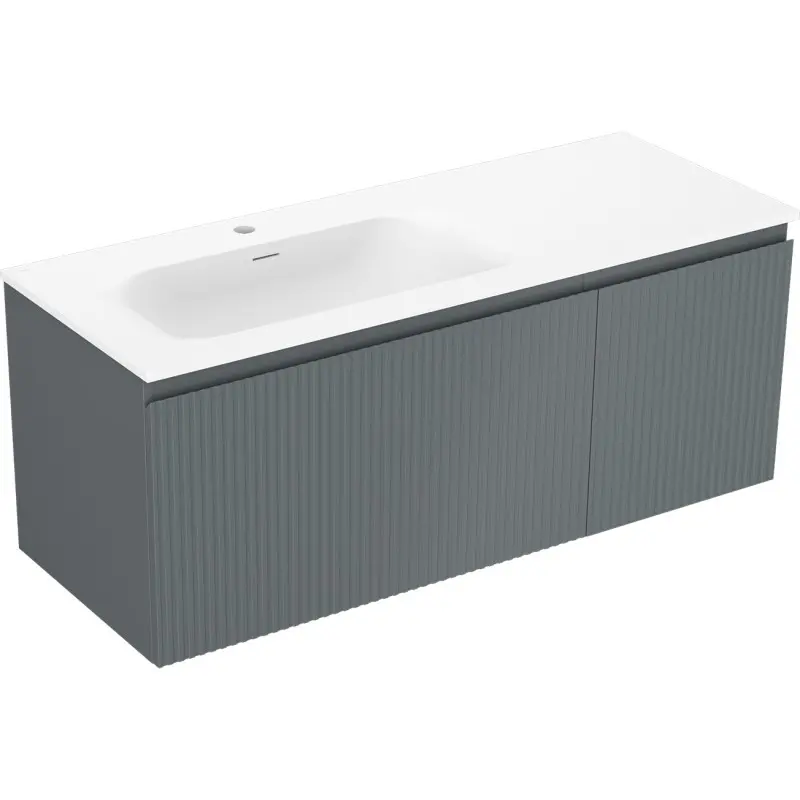 MEXEN/S Rivel koupelnová skříňka 120 cm s umyvadlem Vela levá, 1S, 1D, reliéf, grafit mat/bílá mat 91A23-12047-3-BBFF66-W23L01