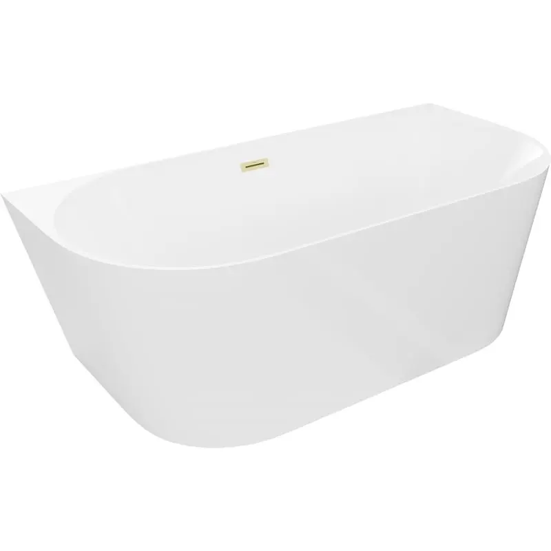 MEXEN/S Oval Slim volně stojící vana nástěnná 170 x 80, bílá, sifon a přepad zlatá kartáčovaná 52661708000-55