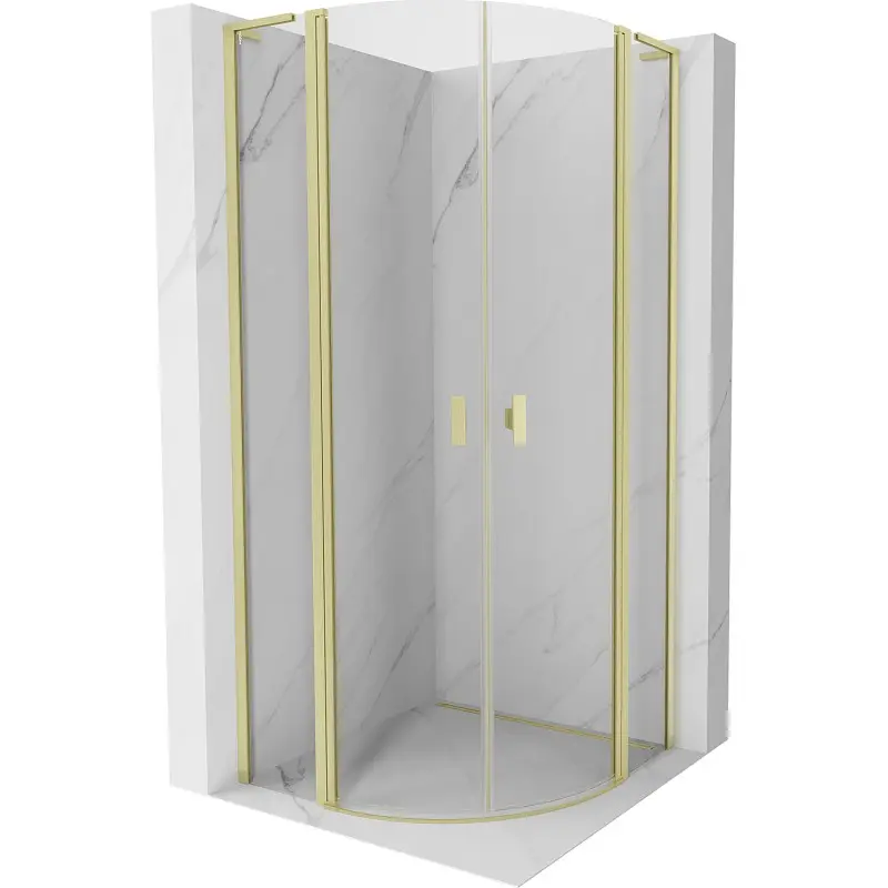 MEXEN/S Mist L sprchový kout čtvrtkruh, křídlové 80 x 80, transparent, zlato kartáčovaná 8A32L-080-080-55-00