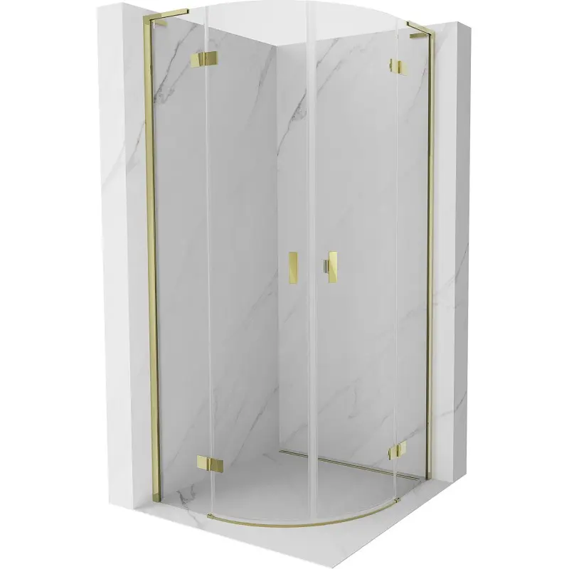 MEXEN/S Mist L sprchový kout čtvrtkruh, křídlové 90 x 90, transparent, zlato 8A33L-090-090-50-00